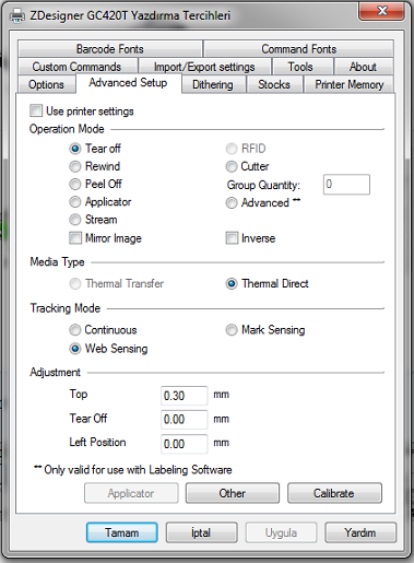 termal printer ayar 2